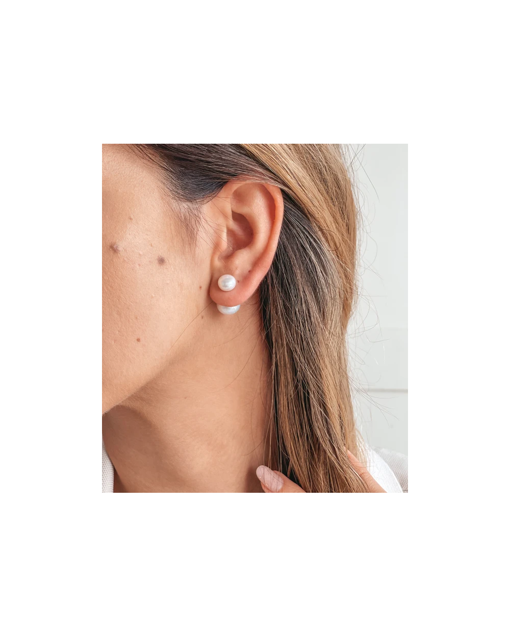 Cercei din argint Double Pearl Studs - Perle de Cultură Argint 925 · Perlă