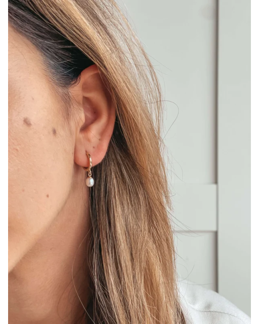 Cercei din aur Pearl Hoops - Perle de Cultură Aur Galben 14k · Perlă