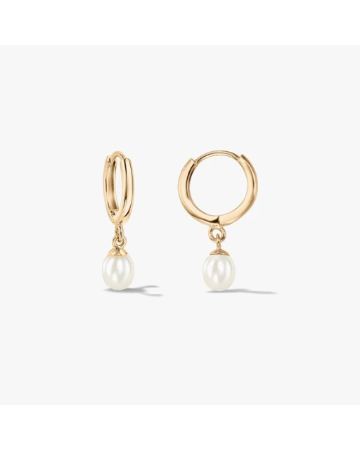 Cercei din aur Pearl Hoops - Perle de Cultură Aur Galben 14k · Perlă