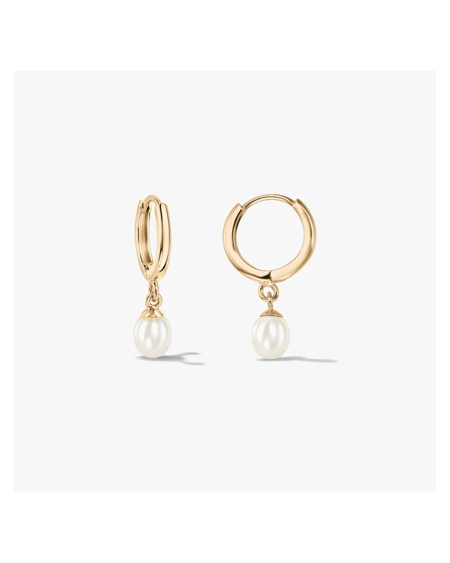Cercei din aur Pearl Hoops - Perle de Cultură Aur Galben 14k · Perlă