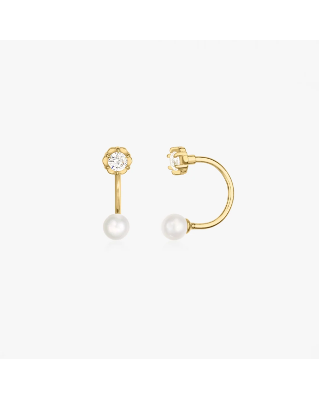 Cercei din aur Pearl and Stone Jacket - Perle de Cultură Aur Galben 14k · Perlă, Zirconiu