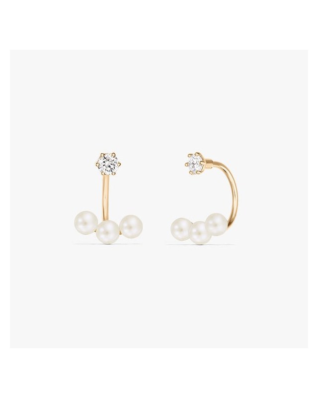 Cercei din aur Trio Ear Jacket - Perle de Cultură Aur Galben 14k · Perlă, Zirconiu