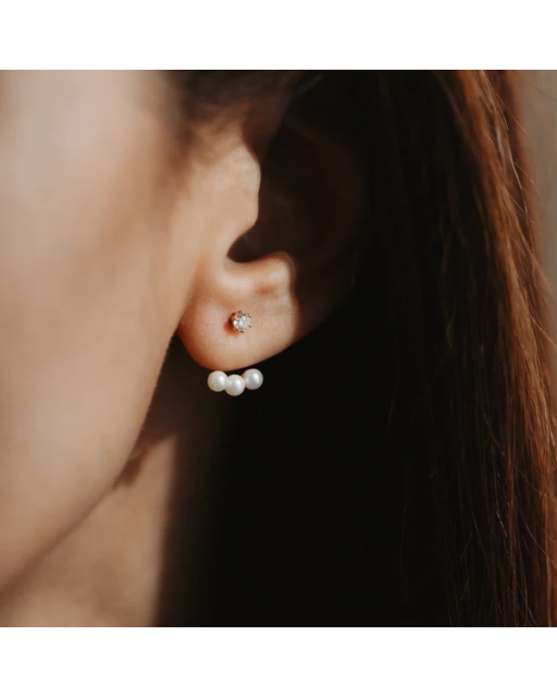 Cercei din aur Trio Ear Jacket - Perle de Cultură Aur Galben 14k · Perlă, Zirconiu