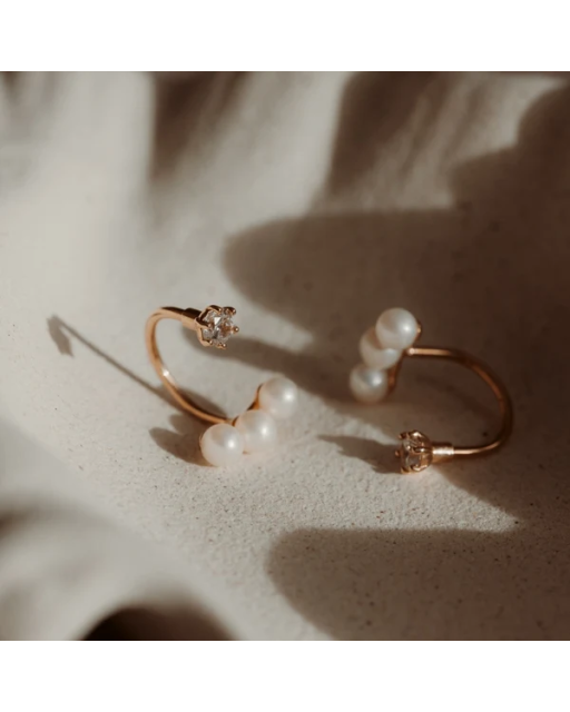 Cercei din aur Trio Ear Jacket - Perle de Cultură Aur Galben 14k · Perlă, Zirconiu